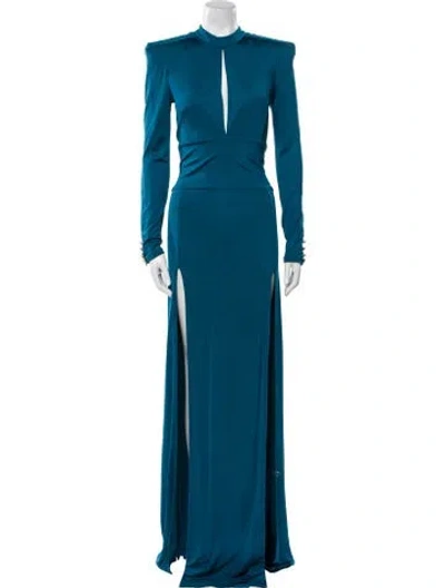 Pre-owned Balmain Mock Neck Long Dress W/ Tags In Blue