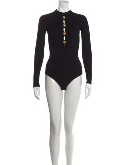 Pre-owned Balmain Mock Neck Long Sleeve Bodysuit In Black