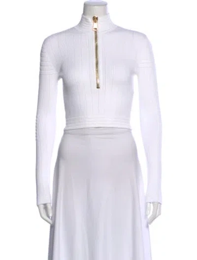 Pre-owned Balmain Mock Neck Long Sleeve Crop Top In White