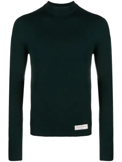 Balmain Mock-neck Merino Jumper In Green