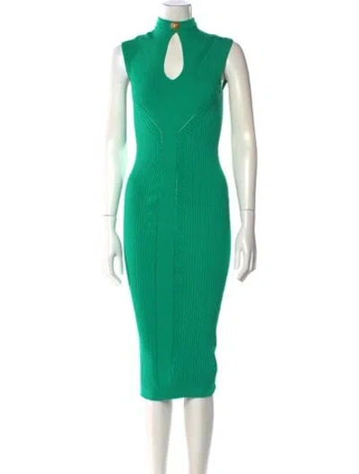 Pre-owned Balmain Mock Neck Midi Length Dress In Green
