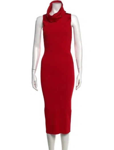 Pre-owned Balmain Mock Neck Midi Length Dress W/ Tags In Red