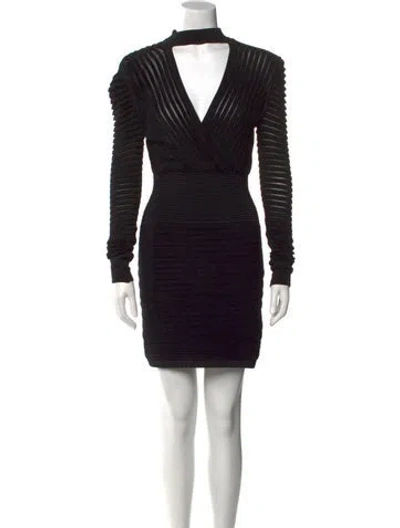 Pre-owned Balmain Mock Neck Mini Dress In Black