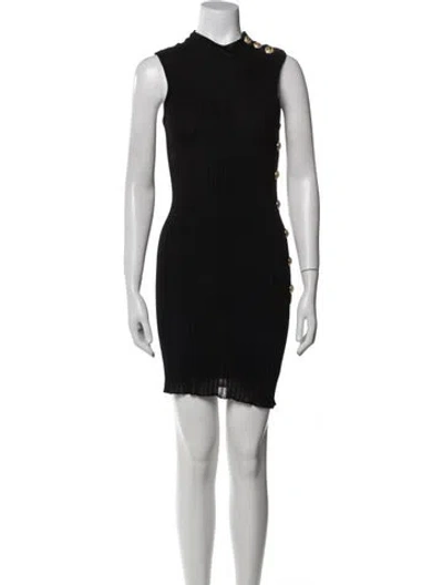Pre-owned Balmain Mock Neck Mini Dress In Black