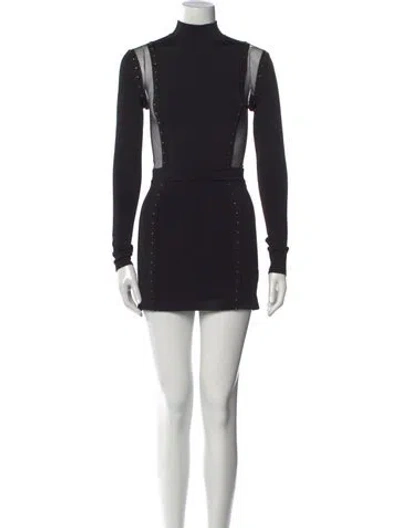 Pre-owned Balmain Mock Neck Mini Dress In Black