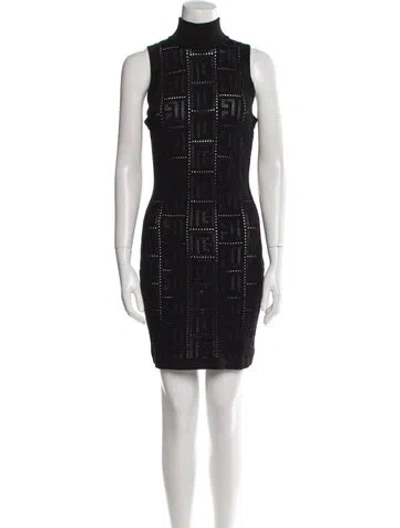 Pre-owned Balmain Mock Neck Mini Dress In Black