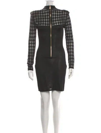 Pre-owned Balmain Mock Neck Mini Dress In Black