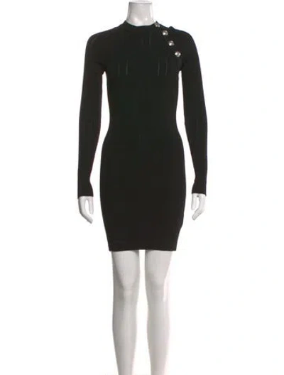 Pre-owned Balmain Mock Neck Mini Dress In Black