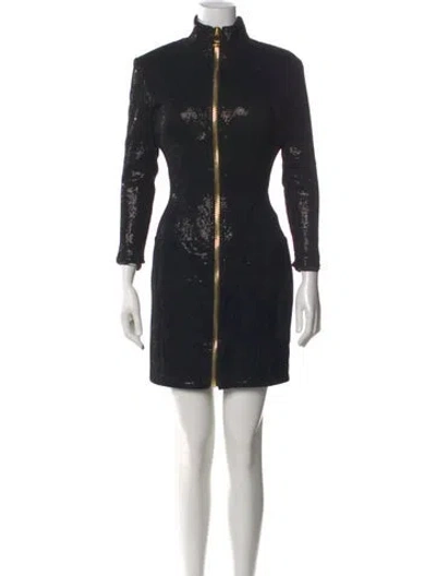 Pre-owned Balmain Mock Neck Mini Dress In Black