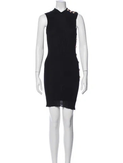 Pre-owned Balmain Mock Neck Mini Dress In Black
