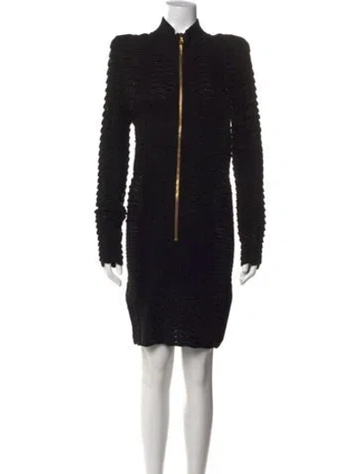 Pre-owned Balmain Mock Neck Mini Dress In Black