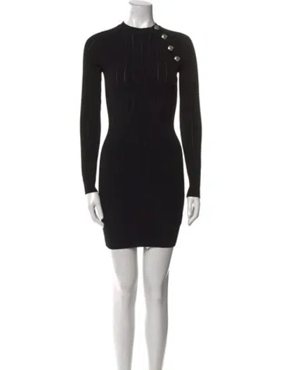 Pre-owned Balmain Mock Neck Mini Dress In Black