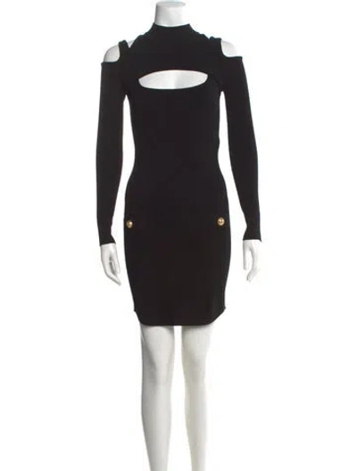 Pre-owned Balmain Mock Neck Mini Dress In Black