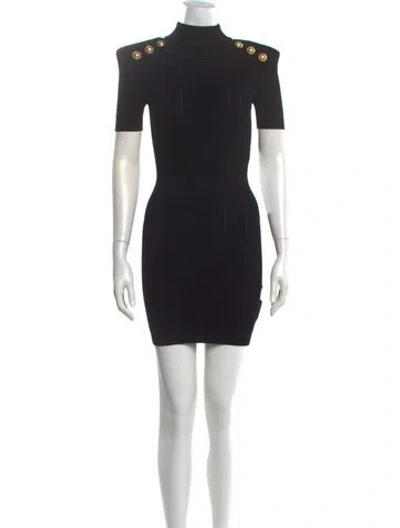 Pre-owned Balmain Mock Neck Mini Dress In Black
