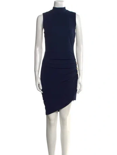 Pre-owned Balmain Mock Neck Mini Dress In Blue