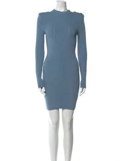 Pre-owned Balmain Mock Neck Mini Dress In Blue