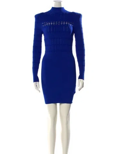 Pre-owned Balmain Mock Neck Mini Dress In Blue