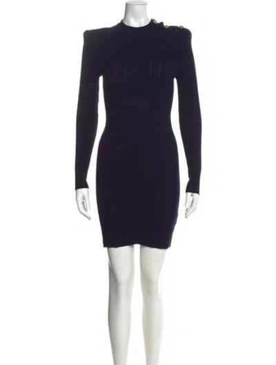 Pre-owned Balmain Mock Neck Mini Dress In Blue