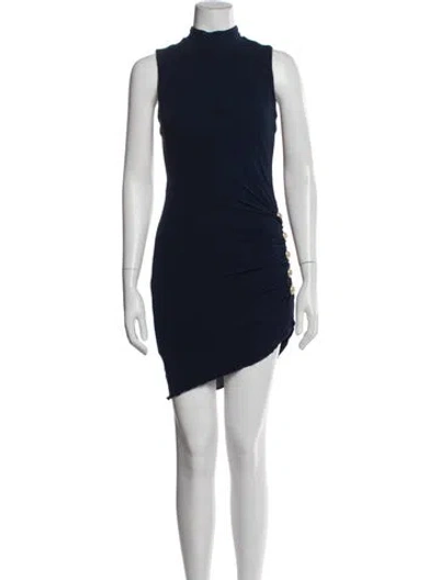 Pre-owned Balmain Mock Neck Mini Dress In Blue