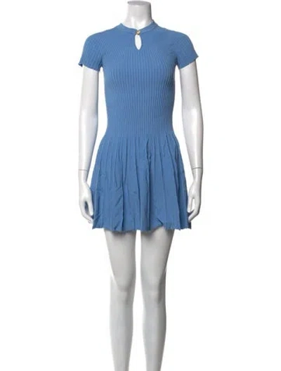 Pre-owned Balmain Mock Neck Mini Dress In Blue