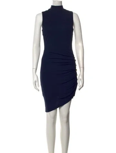 Pre-owned Balmain Mock Neck Mini Dress In Blue
