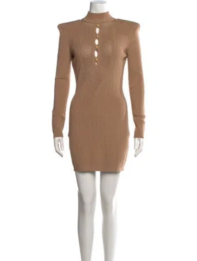 Pre-owned Balmain Mock Neck Mini Dress In Brown