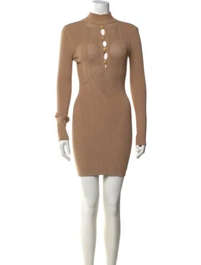 Pre-owned Balmain Mock Neck Mini Dress In Brown