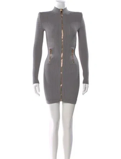 Pre-owned Balmain Mock Neck Mini Dress In Gray