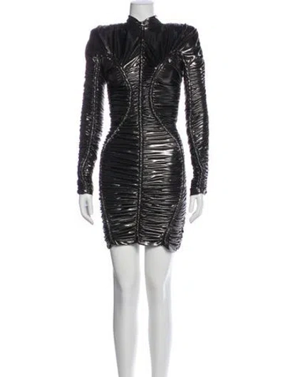 Pre-owned Balmain Mock Neck Mini Dress In Gray
