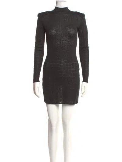 Pre-owned Balmain Mock Neck Mini Dress In Gray