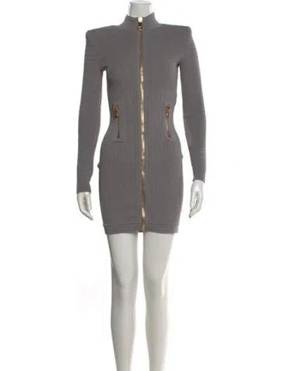 Pre-owned Balmain Mock Neck Mini Dress In Gray