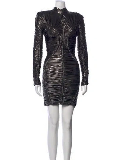 Pre-owned Balmain Mock Neck Mini Dress In Gray