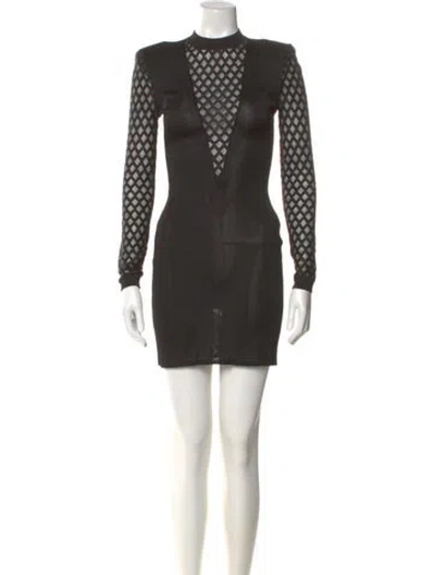 Pre-owned Balmain Mock Neck Mini Dress In Green