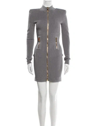 Pre-owned Balmain Mock Neck Mini Dress In Grey