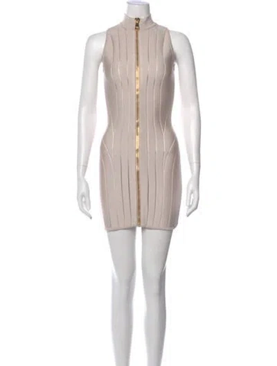 Pre-owned Balmain Mock Neck Mini Dress In Neutral