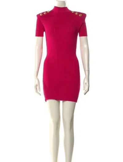 Pre-owned Balmain Mock Neck Mini Dress In Pink
