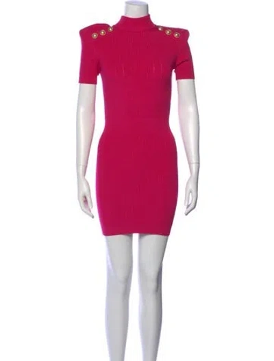 Pre-owned Balmain Mock Neck Mini Dress In Pink