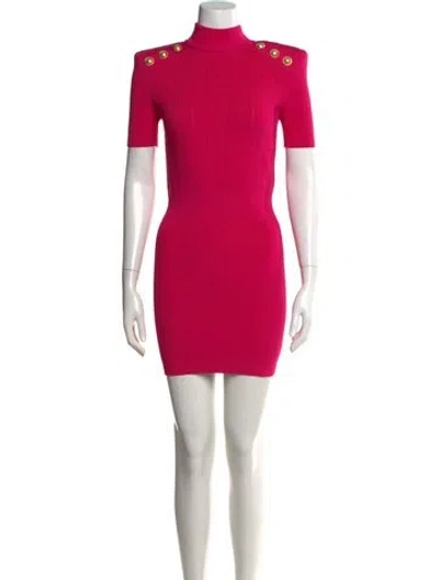 Pre-owned Balmain Mock Neck Mini Dress In Pink