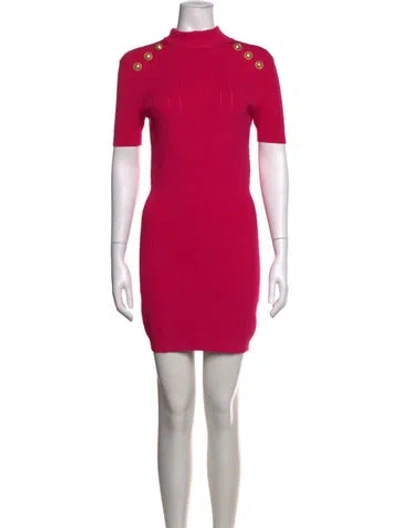 Pre-owned Balmain Mock Neck Mini Dress In Pink