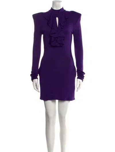 Pre-owned Balmain Mock Neck Mini Dress In Purple