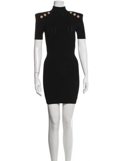Pre-owned Balmain Mock Neck Mini Dress W/ Tags In Black