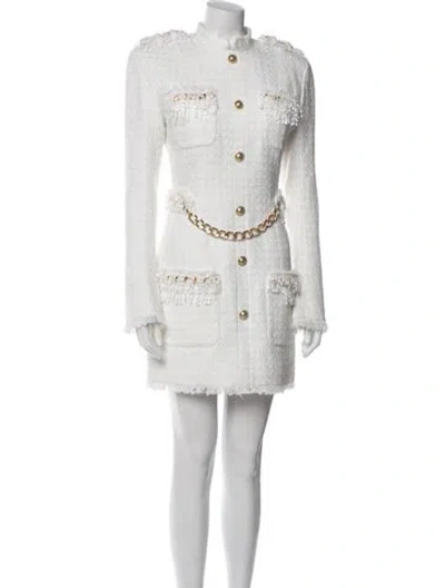 Pre-owned Balmain Mock Neck Mini Dress In White