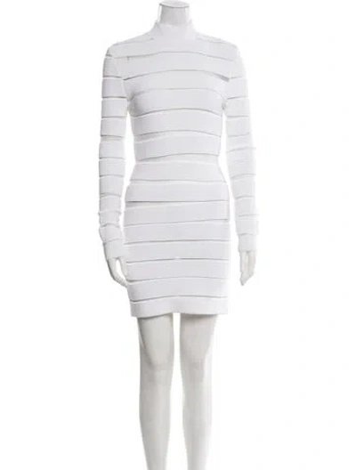 Pre-owned Balmain Mock Neck Mini Dress In White