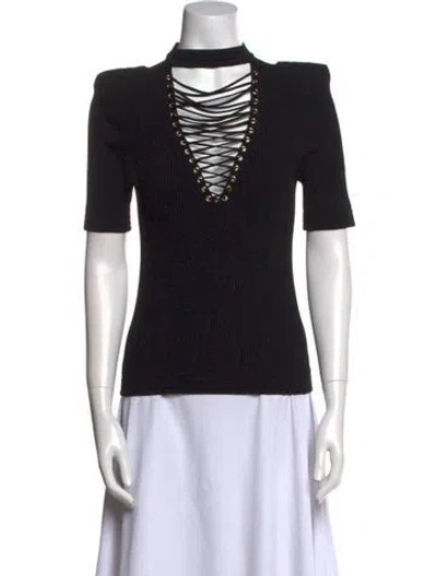 Pre-owned Balmain Mock Neck Short Sleeve Top In Black