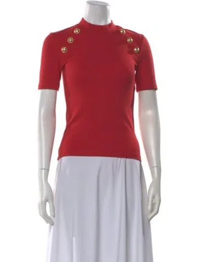 Pre-owned Balmain Mock Neck Short Sleeve Top In Red