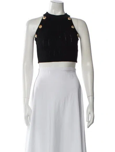 Pre-owned Balmain Mock Neck Sleeveless Crop Top In Black