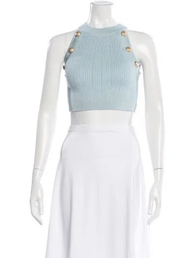 Pre-owned Balmain Mock Neck Sleeveless Crop Top In Blue