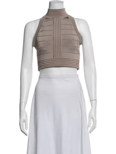 Pre-owned Balmain Mock Neck Sleeveless Crop Top In Neutrals
