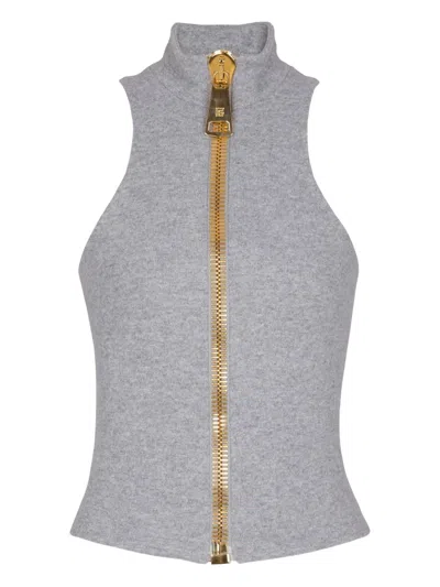 BALMAIN MOCK-NECK ZIP-FRONT TOP