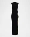 Balmain Zipped Compact Jersey Slit Long Dress Clothing In Black